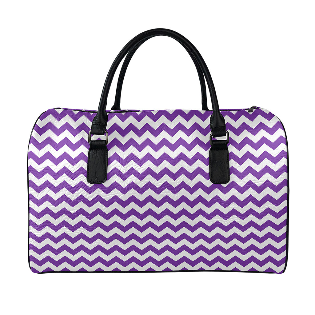 Purple And White Chevron Pattern Print Leather Duffle Bag