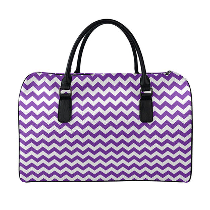 Purple And White Chevron Pattern Print Leather Duffle Bag
