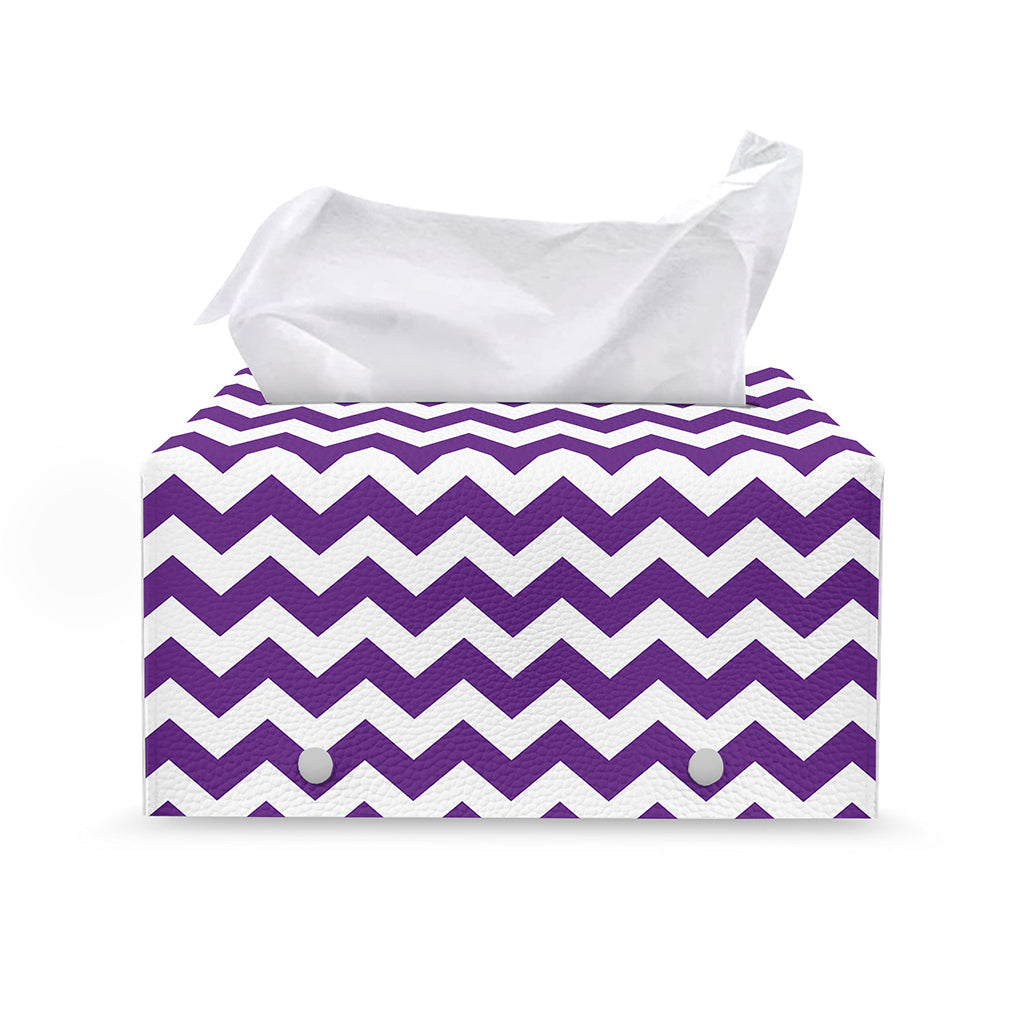 Purple And White Chevron Pattern Print Leather Tissue Box Cover