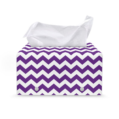 Purple And White Chevron Pattern Print Leather Tissue Box Cover