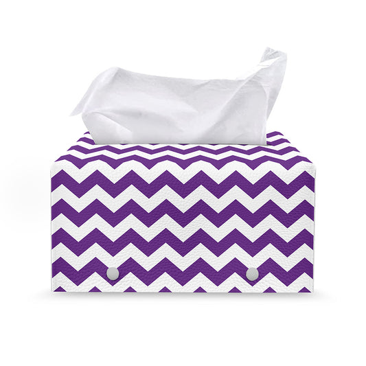 Purple And White Chevron Pattern Print Leather Tissue Box Cover