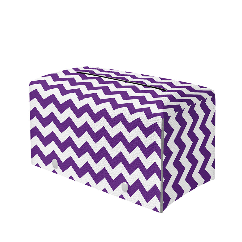 Purple And White Chevron Pattern Print Leather Tissue Box Cover
