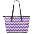 Purple And White Chevron Pattern Print Leather Tote Bag With Zipper