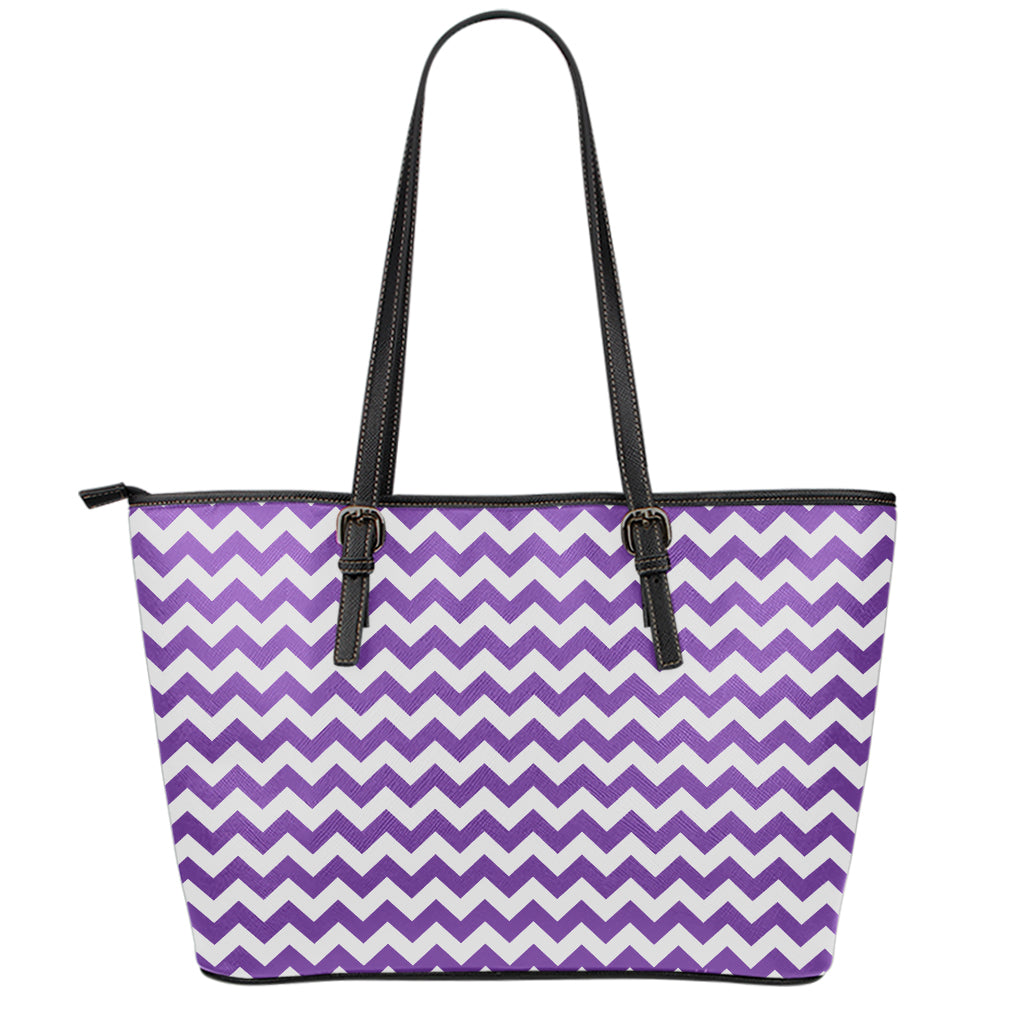 Purple And White Chevron Pattern Print Leather Tote Bag