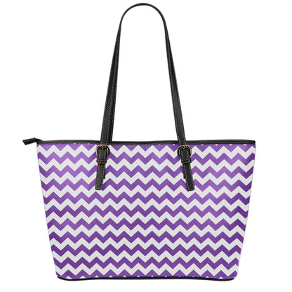Purple And White Chevron Pattern Print Leather Tote Bag