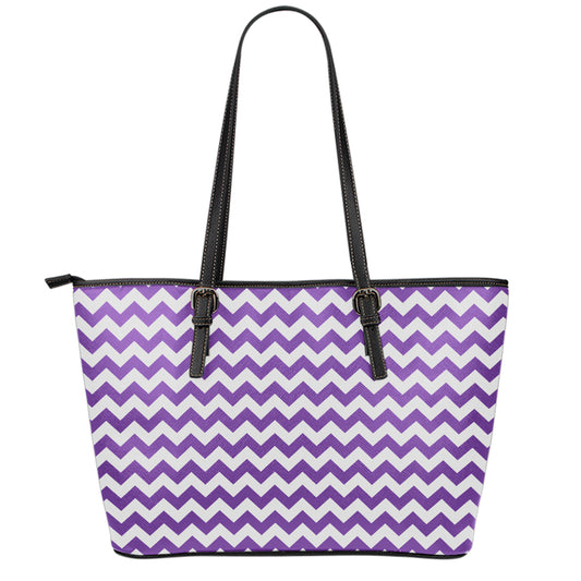 Purple And White Chevron Pattern Print Leather Tote Bag