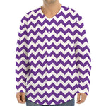 Purple And White Chevron Pattern Print Long Sleeve Baseball Jersey