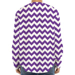 Purple And White Chevron Pattern Print Long Sleeve Baseball Jersey