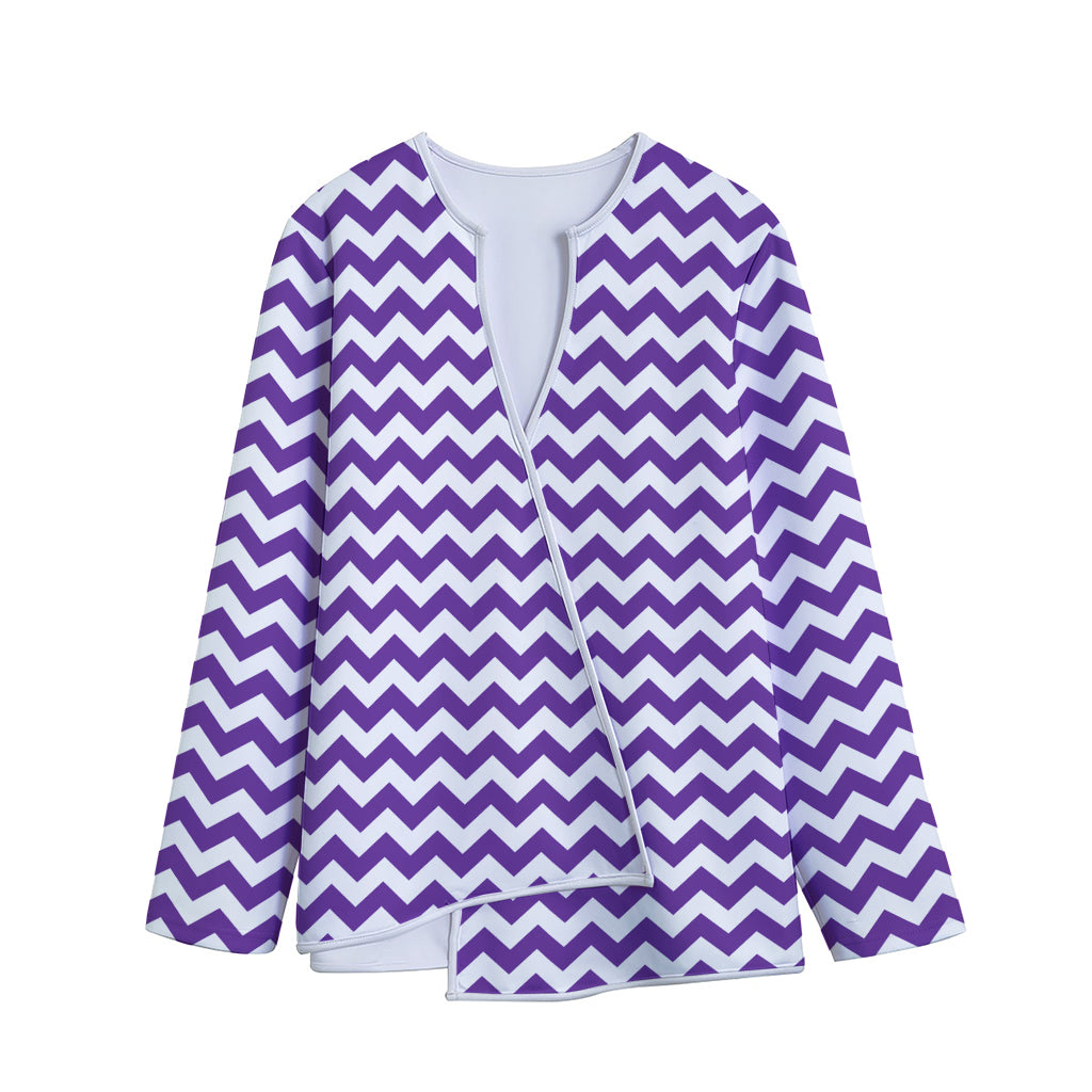 Purple And White Chevron Pattern Print Long Sleeve Short Coat