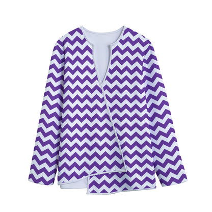 Purple And White Chevron Pattern Print Long Sleeve Short Coat