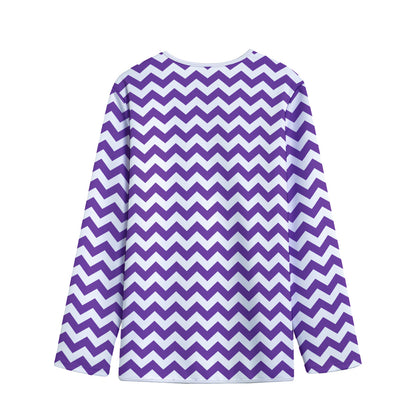 Purple And White Chevron Pattern Print Long Sleeve Short Coat