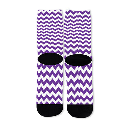 Purple And White Chevron Pattern Print Long Socks