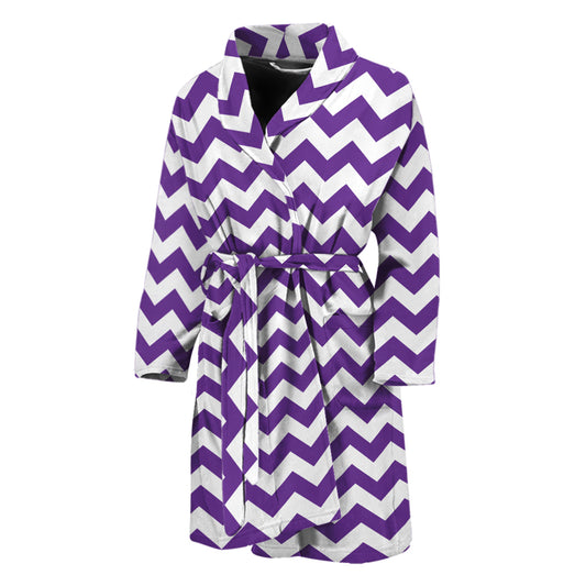 Purple And White Chevron Pattern Print Men's Bathrobe