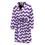 Purple And White Chevron Pattern Print Men's Bathrobe
