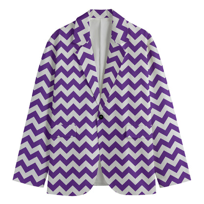 Purple And White Chevron Pattern Print Men's Blazer