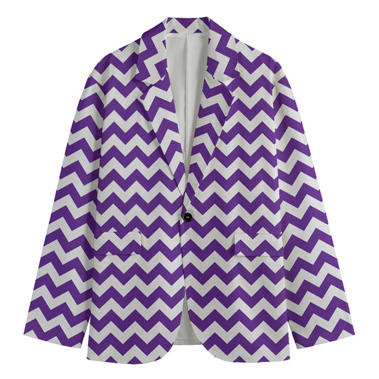 Purple And White Chevron Pattern Print Men's Blazer