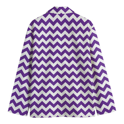 Purple And White Chevron Pattern Print Men's Blazer