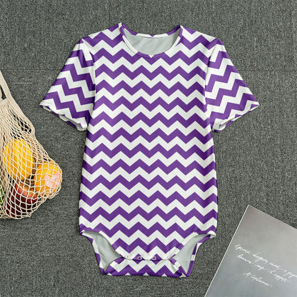 Purple And White Chevron Pattern Print Men's Bodysuit