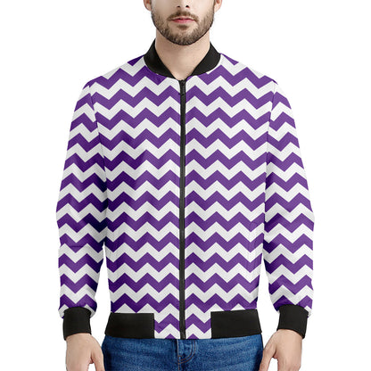 Purple And White Chevron Pattern Print Men's Bomber Jacket