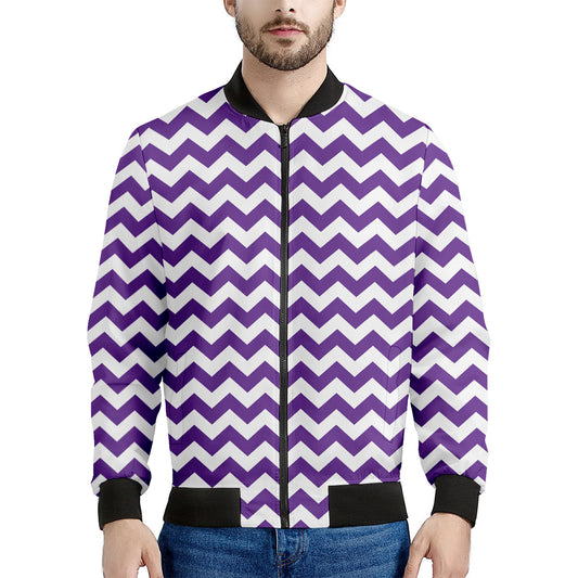 Purple And White Chevron Pattern Print Men's Bomber Jacket