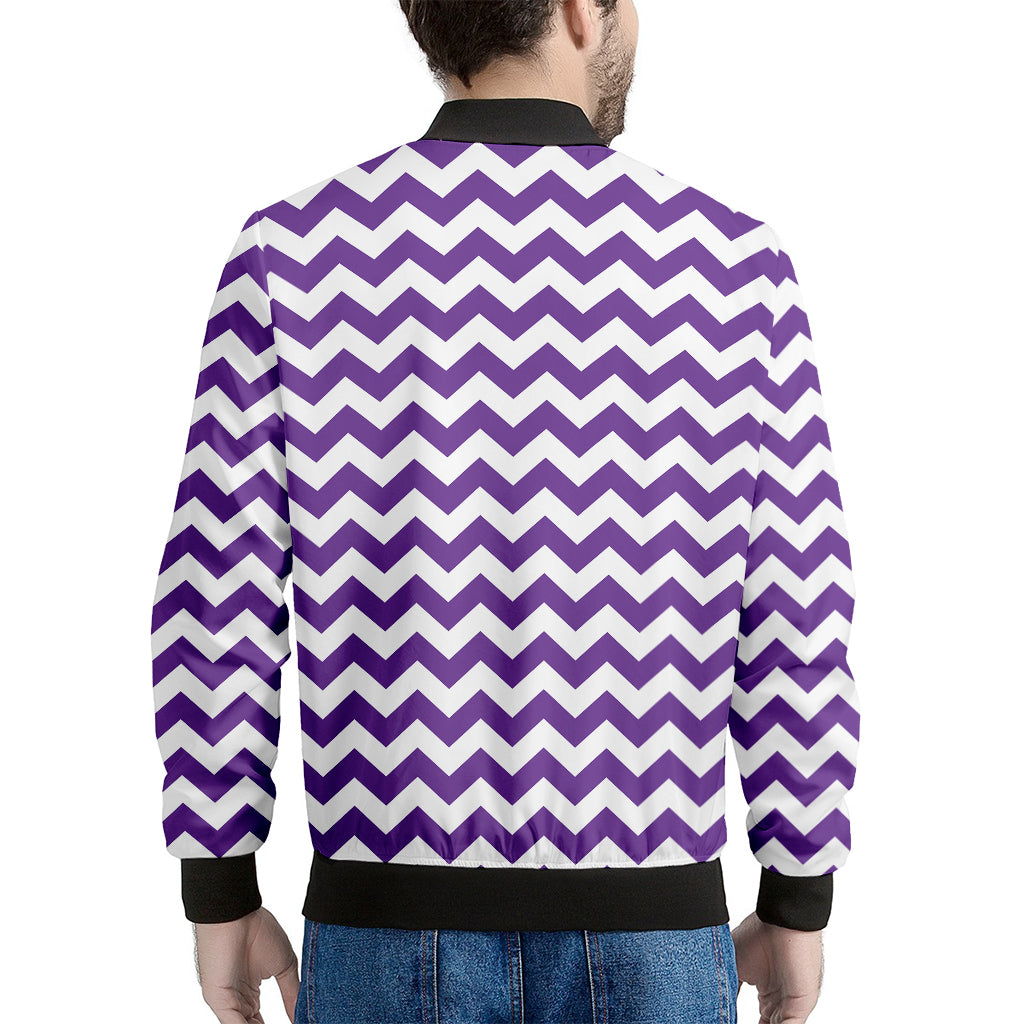 Purple And White Chevron Pattern Print Men's Bomber Jacket