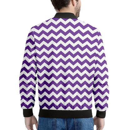 Purple And White Chevron Pattern Print Men's Bomber Jacket