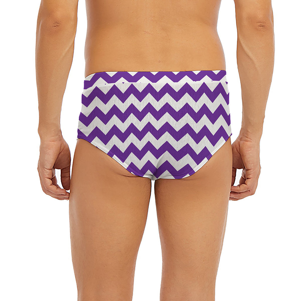 Purple And White Chevron Pattern Print Men's Briefs