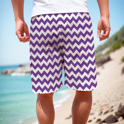 Purple And White Chevron Pattern Print Men's Cargo Shorts