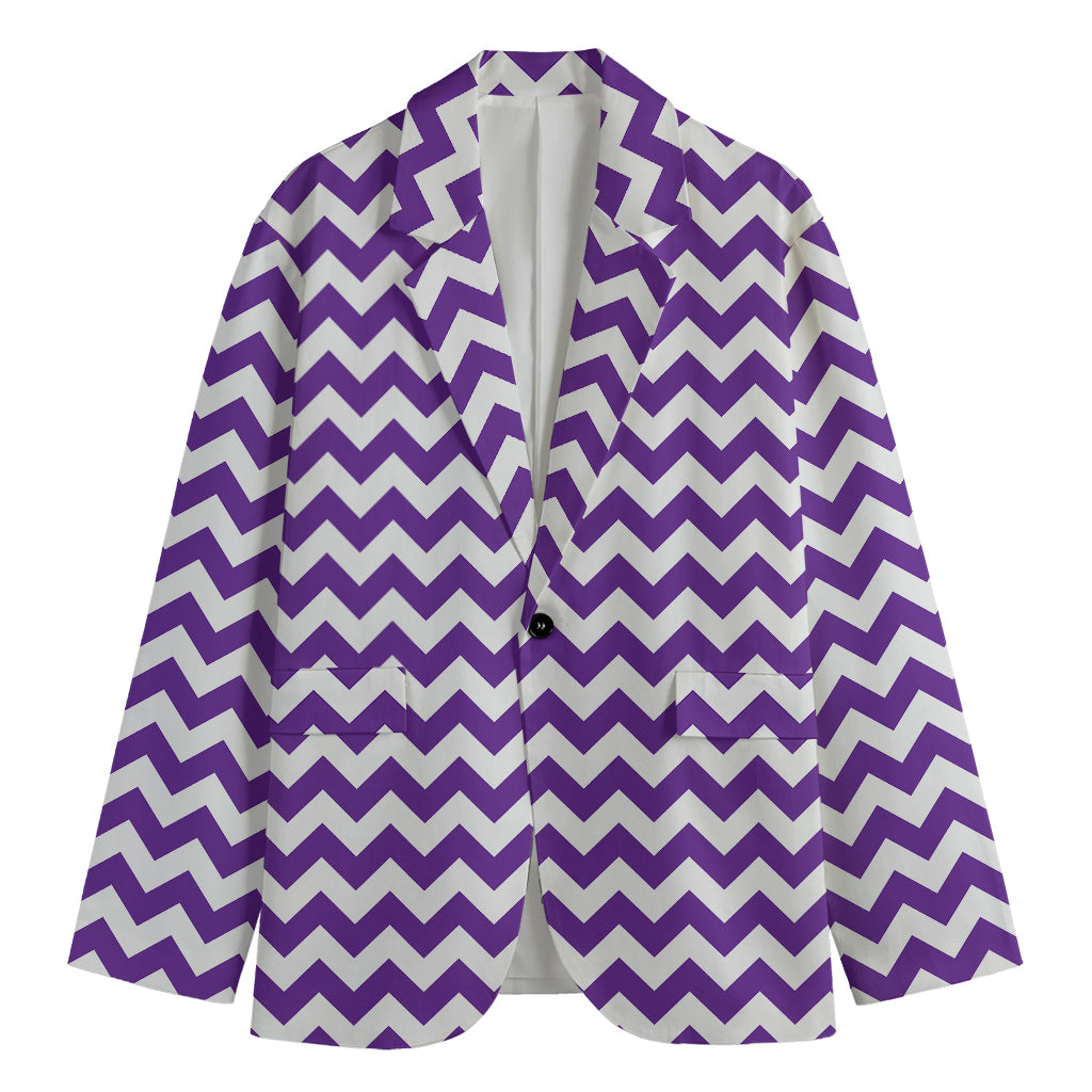 Purple And White Chevron Pattern Print Men's Cotton Blazer