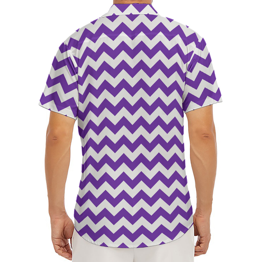 Purple And White Chevron Pattern Print Men's Deep V-Neck Shirt