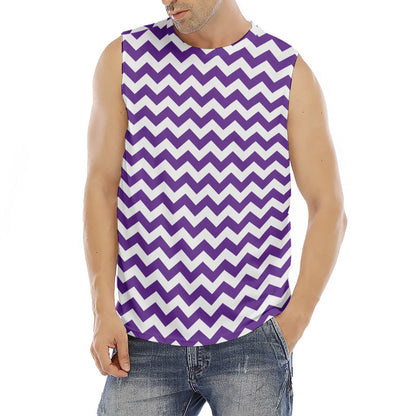 Purple And White Chevron Pattern Print Men's Fitness Tank Top