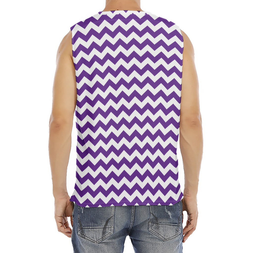 Purple And White Chevron Pattern Print Men's Fitness Tank Top