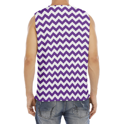 Purple And White Chevron Pattern Print Men's Fitness Tank Top
