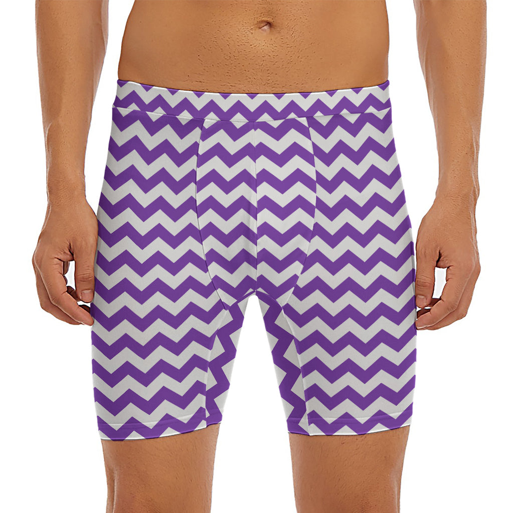 Purple And White Chevron Pattern Print Men's Long Boxer Briefs