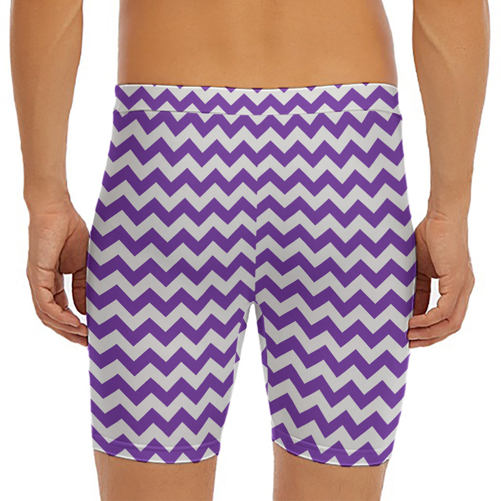 Purple And White Chevron Pattern Print Men's Long Boxer Briefs