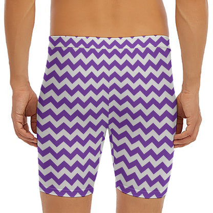 Purple And White Chevron Pattern Print Men's Long Boxer Briefs