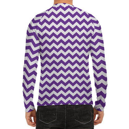Purple And White Chevron Pattern Print Men's Long Sleeve Rash Guard