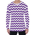 Purple And White Chevron Pattern Print Men's Long Sleeve T-Shirt