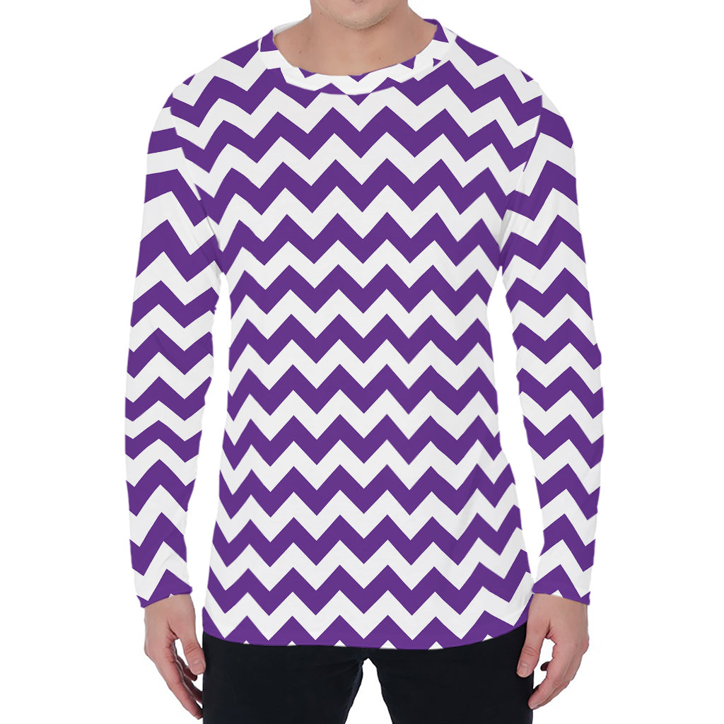 Purple And White Chevron Pattern Print Men's Long Sleeve T-Shirt