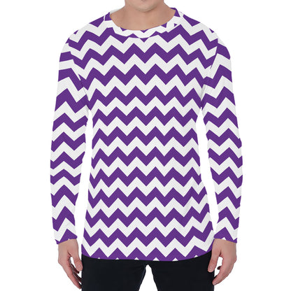 Purple And White Chevron Pattern Print Men's Long Sleeve T-Shirt