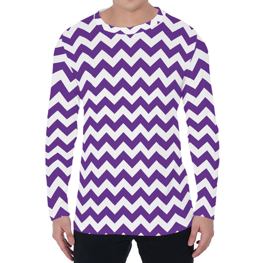 Purple And White Chevron Pattern Print Men's Long Sleeve T-Shirt