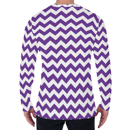 Purple And White Chevron Pattern Print Men's Long Sleeve T-Shirt