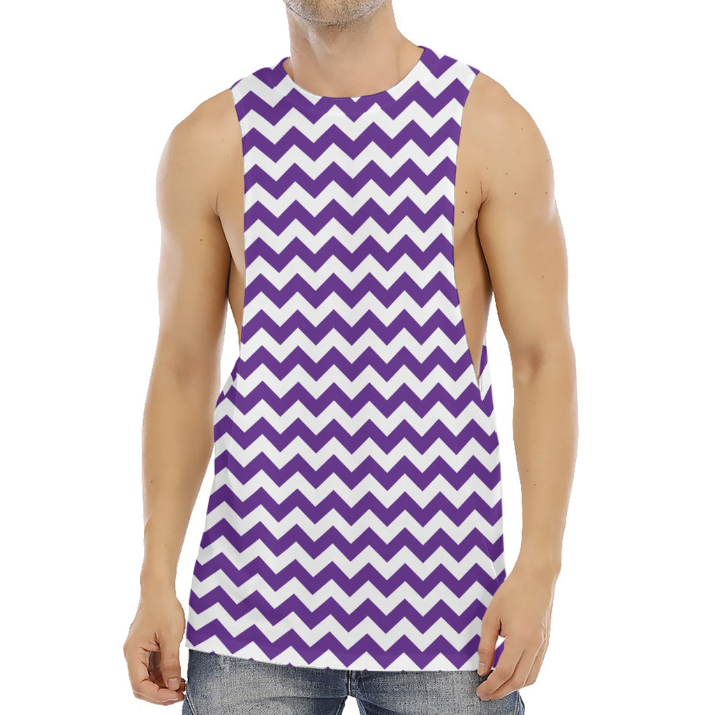 Purple And White Chevron Pattern Print Men's Muscle Tank Top