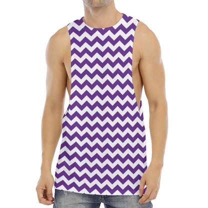 Purple And White Chevron Pattern Print Men's Muscle Tank Top