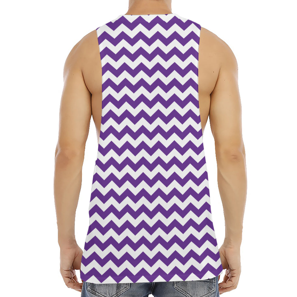 Purple And White Chevron Pattern Print Men's Muscle Tank Top