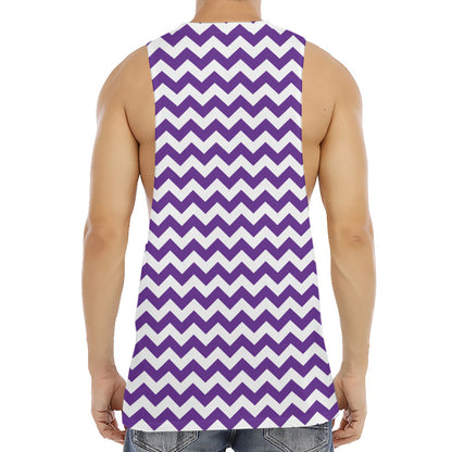 Purple And White Chevron Pattern Print Men's Muscle Tank Top
