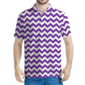 Purple And White Chevron Pattern Print Men's Polo Shirt