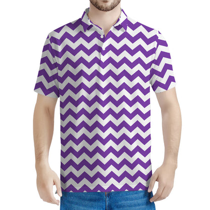 Purple And White Chevron Pattern Print Men's Polo Shirt