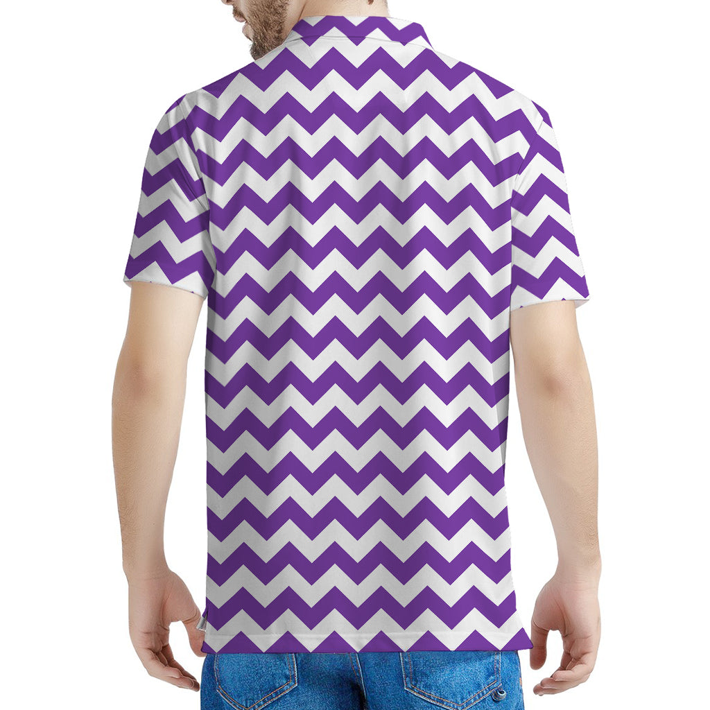 Purple And White Chevron Pattern Print Men's Polo Shirt