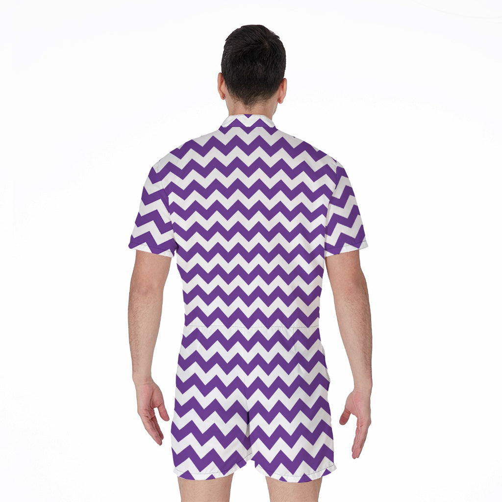 Purple And White Chevron Pattern Print Men's Rompers